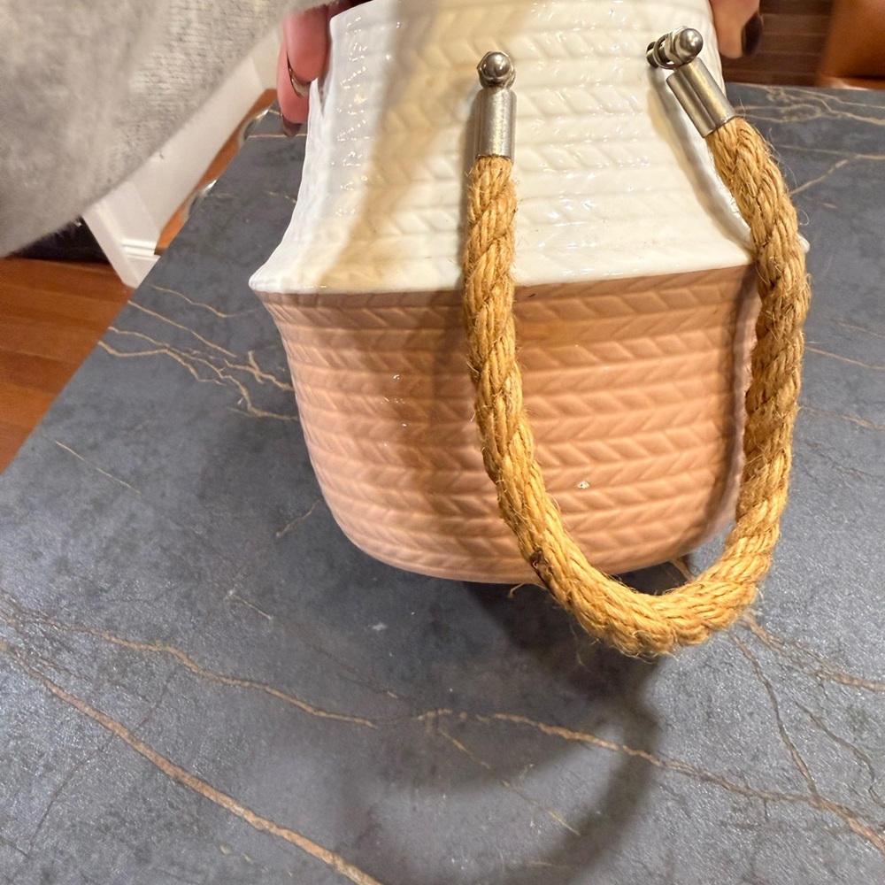 Two-Tone Ceramic Succulent Planter with Rope Handles - Picture 6 of 7